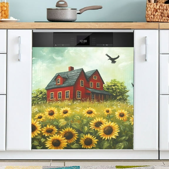 Ryvnso Sunflower Landscape Dishwasher Magnetic Refrigerator Magnet Cover Kitchen Home Decorative 23"x26"