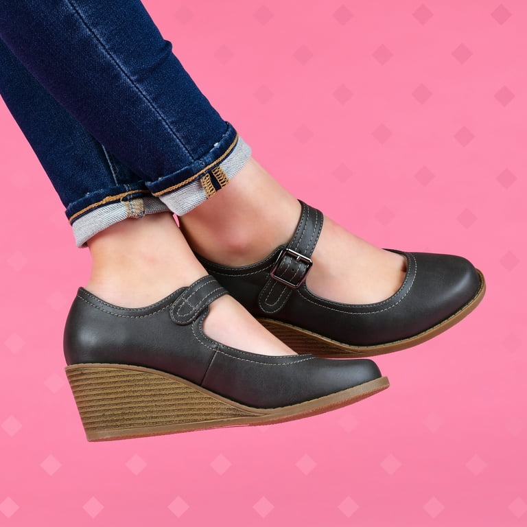 Brinley Co. Womens Comfort sole Mary Jane Faux Leather Wedges