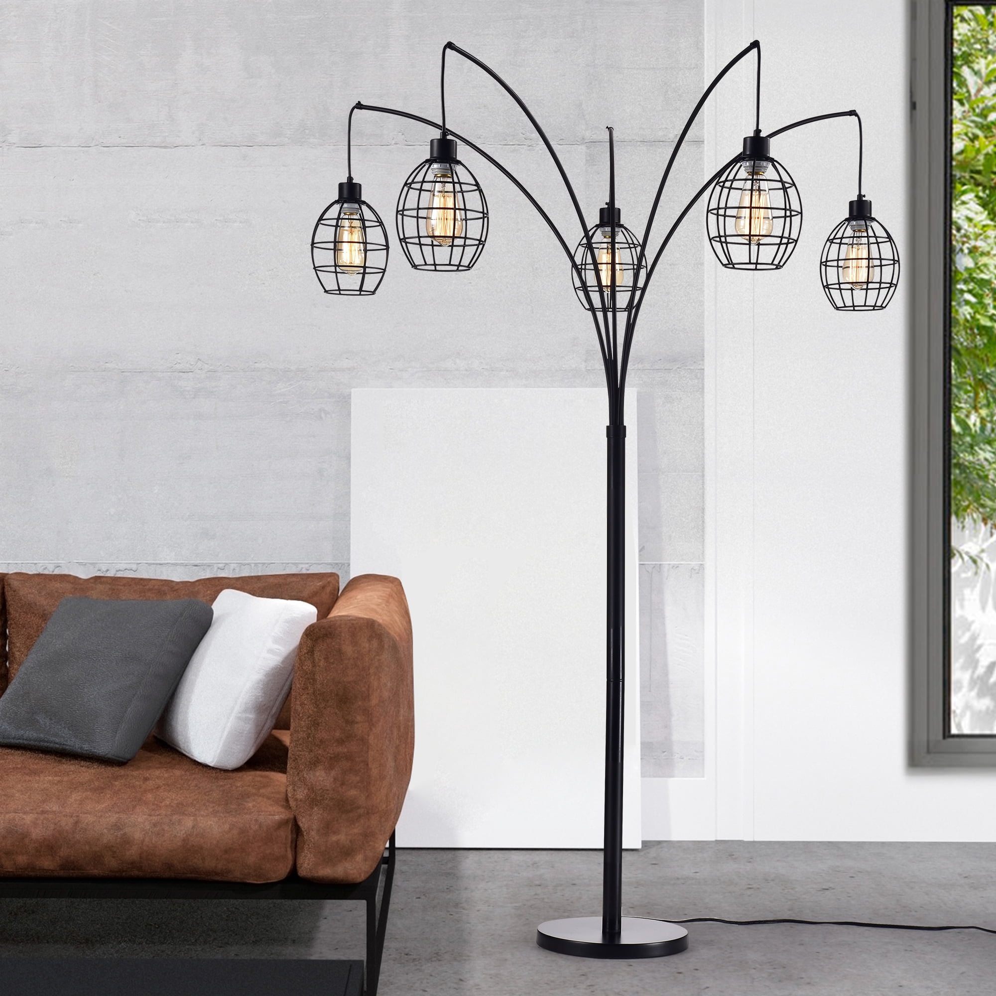 Arbolumen Matte Black Caged 5lantern Floor Tree Lamp (includes Edison