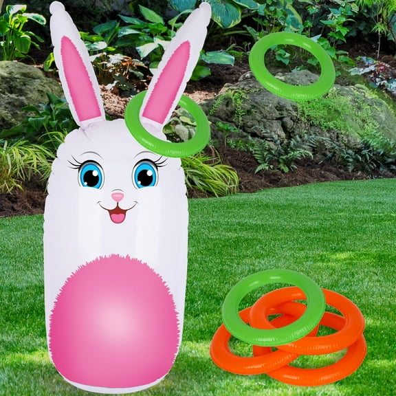 ArtCreativity Easter Bunny Inflatable Ring Toss Game - Fun Blow-Up Easter Game for Kids & Families, 1 Pack
