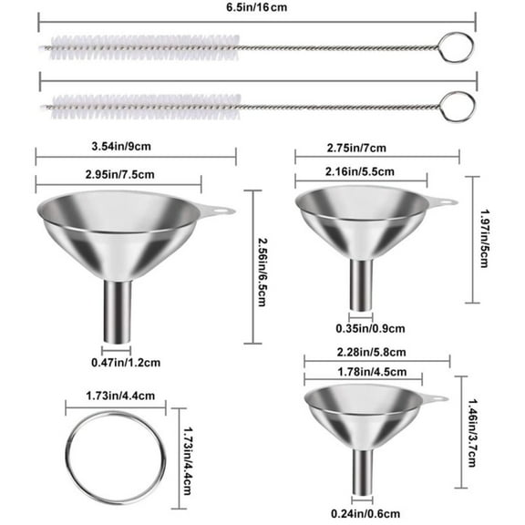 Stainless Steel Kitchen Funnel Set Food Grade Metal Funnel with Cleaning Brush for Filling Bottles