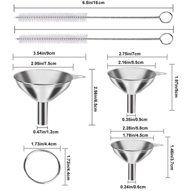 Leodye Stainless Steel Funnel Set of 1- Food Grade with Cleaning Brush, for Bottle Filling