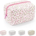 thumbnail image 1 of Small Makeup Bag, Cotton Portable Cosmetic Bag, Quilted Floral Makeup Pouch Wash Organizer Bag for Women Girls Ladies, 1 of 4