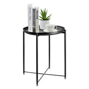 End Table, Metal Side Table Waterproof Small Coffee Table Sofa Side Table with Removable Tray for Living Room Bedroom Balcony and Office (Black)