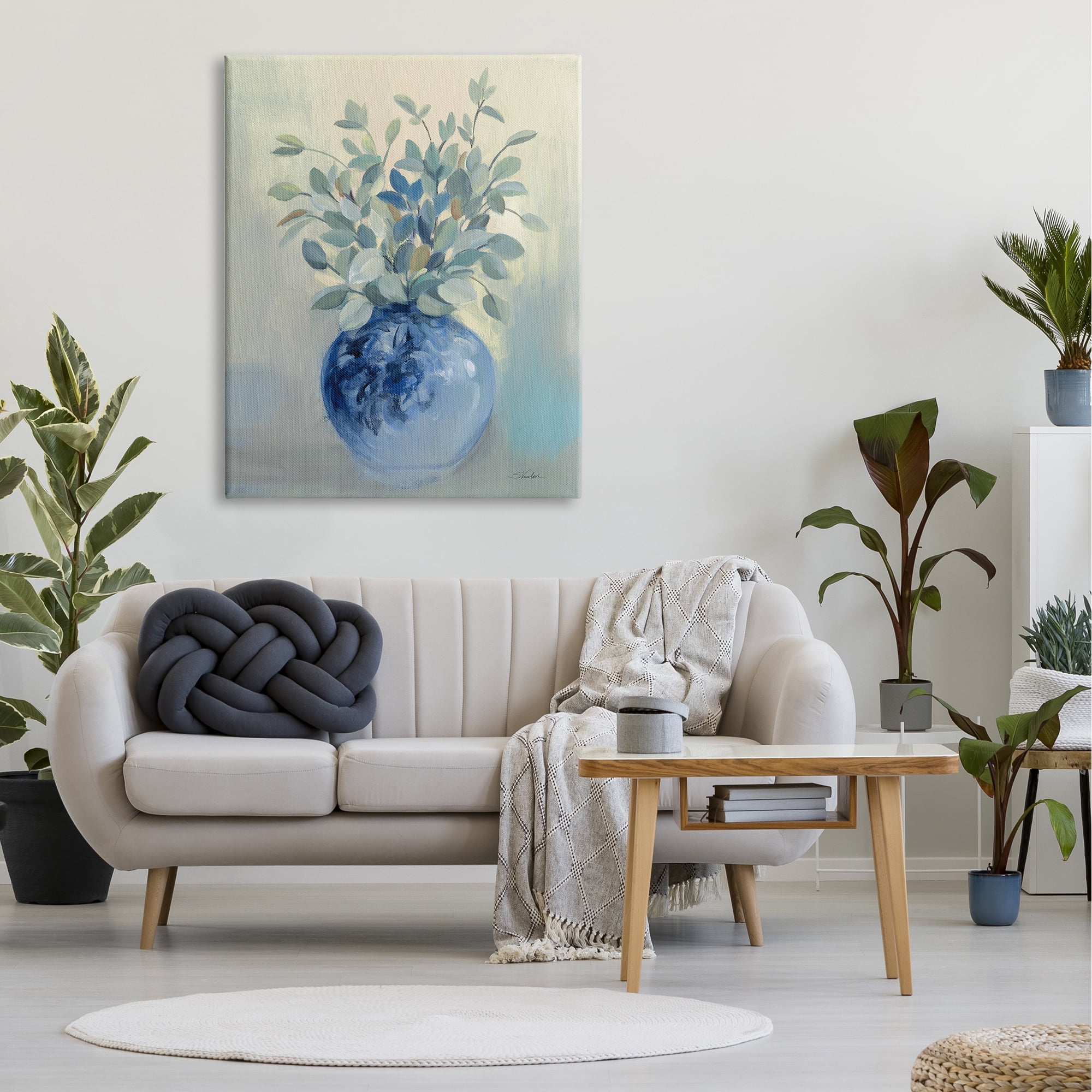 Stupell Industries Wild Botanicals Plant Sprigs Rounded Blue Bowl,36 x 48, Design by Silvia Vassileva