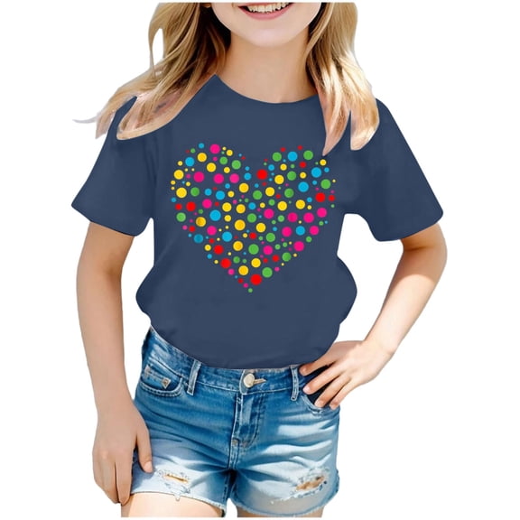 Shadoumai Toddler Tshirts Girls 5t Letter Graphic Print Round Neck Shirt Short Sleeve T Shirt Top Thin and Light Basic Tees Girls Summer Tops T-Shirts