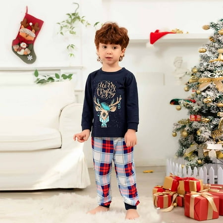 

DAETIROS Comfy Home Cute Two-piece Beach Christmas Print Parent-child clothing Navy