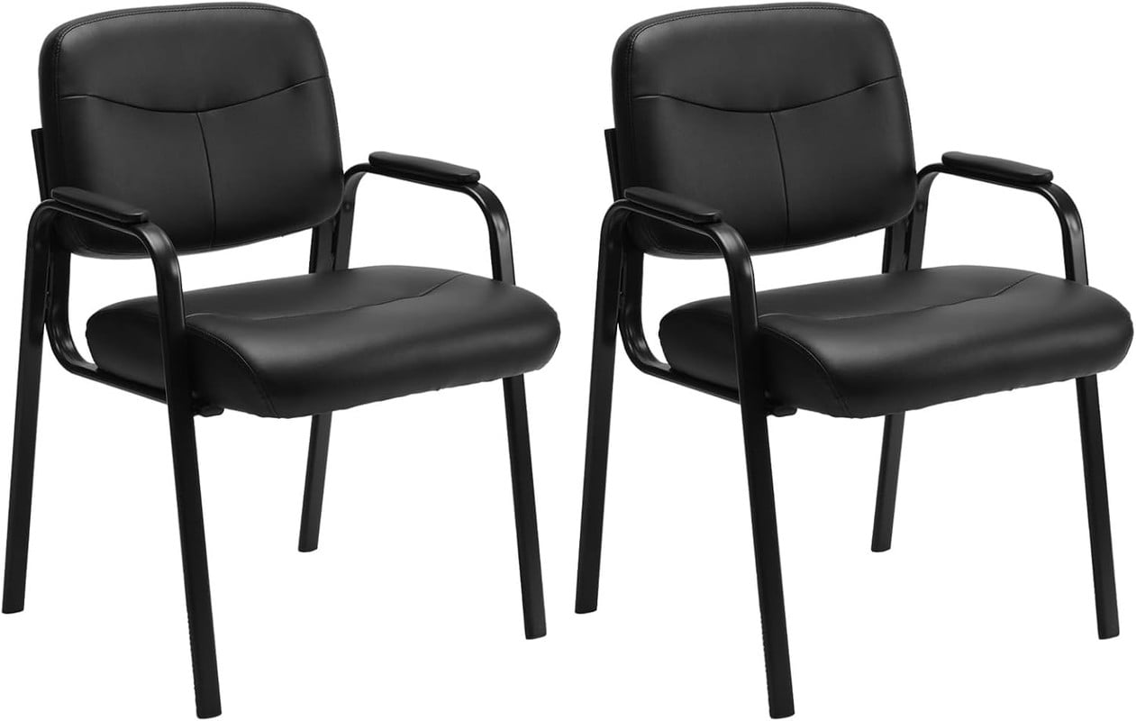 Office Conference Chairsm, Stationary Reception Guest Armchairs with Leather Padded Seat & Arms, No Wheels, for Lobby or Waiting Room