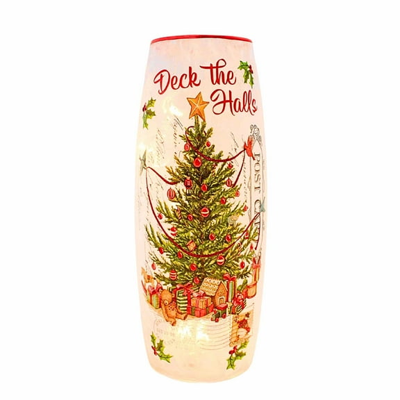 Stony Creek 11.75In Vintage Postcard Large Vase, Glass, Electric Pre-Lit Christmas Svp2302 Tree