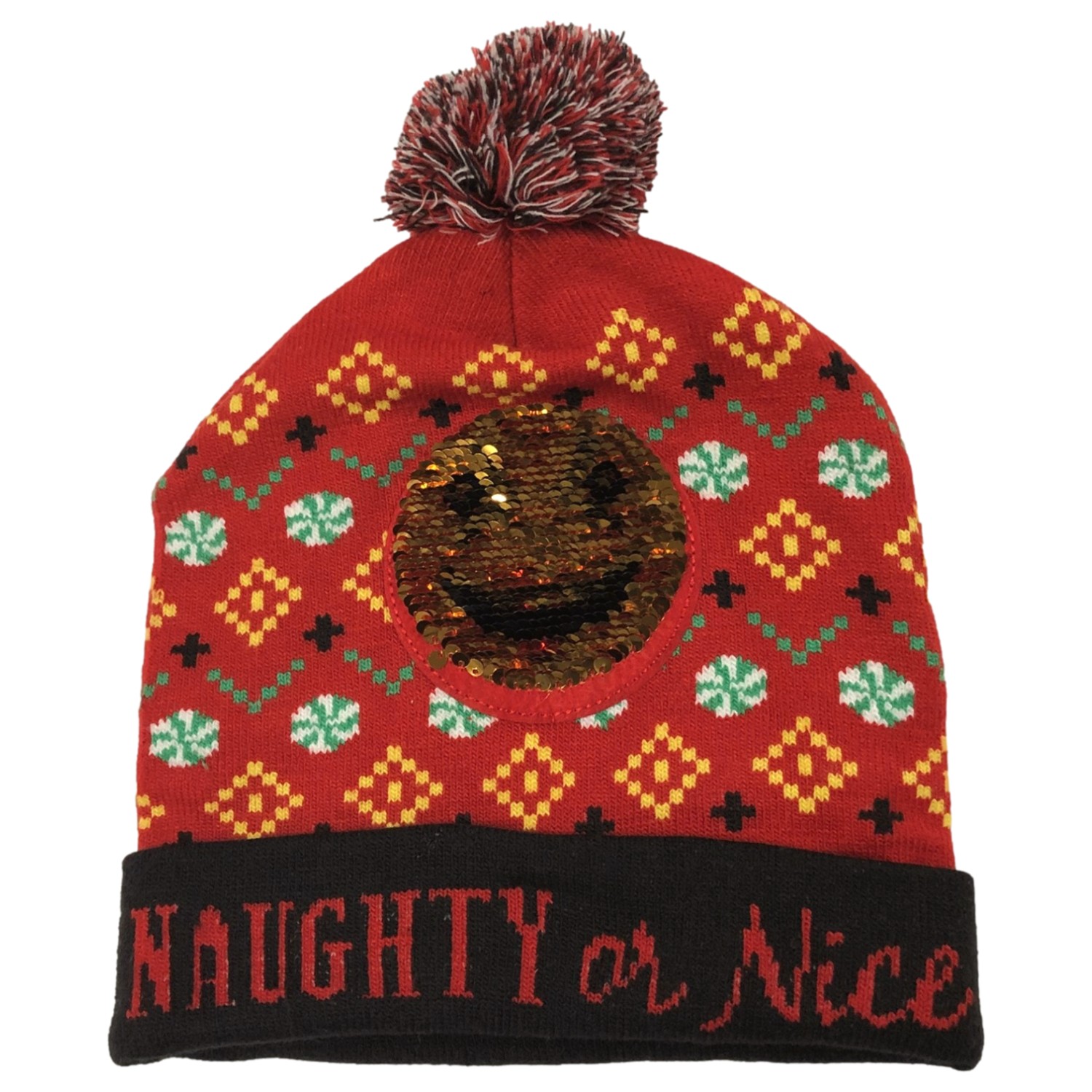 Mens & Womens Red Flip Sequin Naughty Or Nice Christmas Holiday Cap Beanie Hat - image 2 of 2