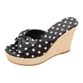 thumbnail image 4 of Rokment Bow Polka Dot Platform Wedge Dress Slip on Sandals for Women Bride Wedding Vintage Casual Leather Espadrilles Extra Chunky High Heels Slides Dressy Slippers Summer Black Size 6, 4 of 5