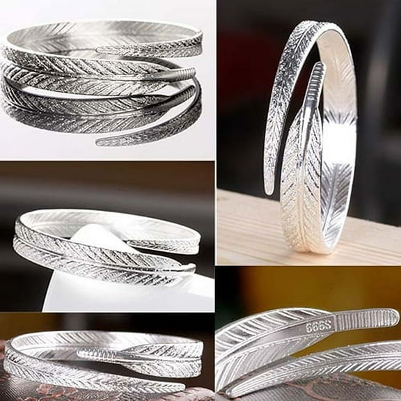 opvise Women Vintage Simple Angel Feather Bangle Adjustable Opening Cuff Bracelet