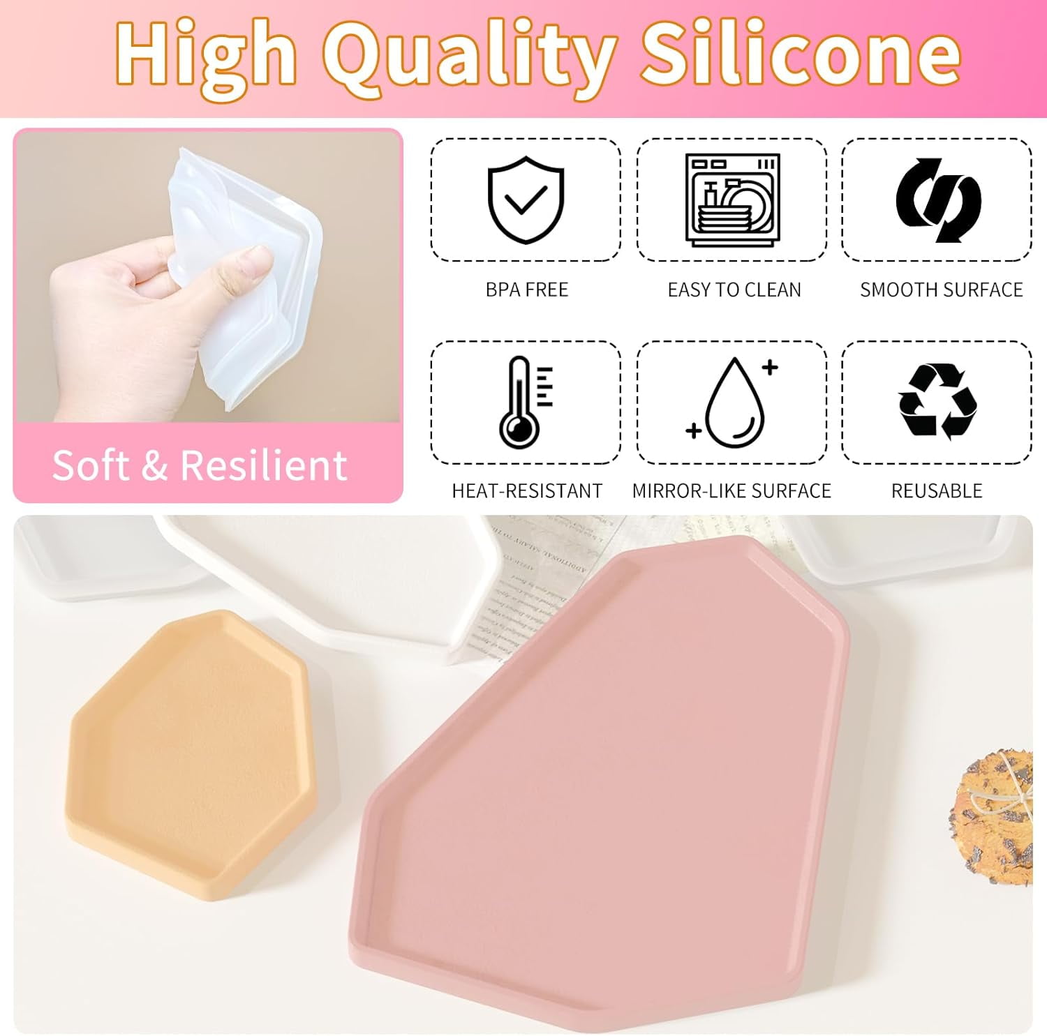ABCISI Resin Tray Mold Set, Irregular Combination Rolling Tray Molds  of Different Shapes for Epoxy Resin, Silicone Molds with Edges for Serving Tray, DIY Holder Resin Casting Molds (Combination 1)
