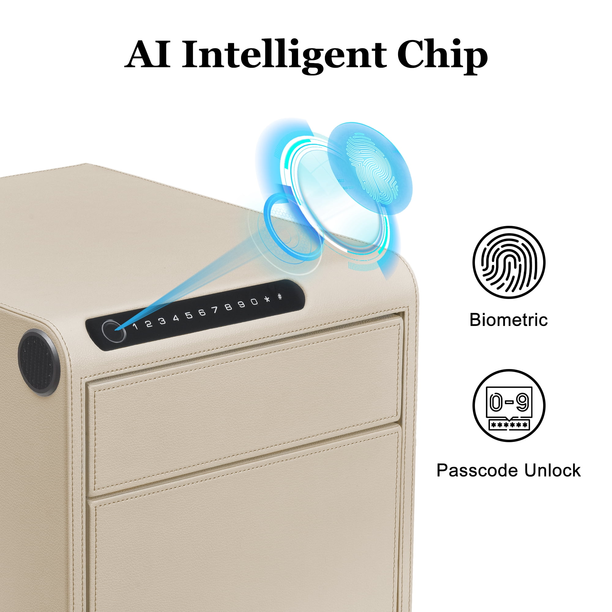 Digital Drawer Safe with Biometric Fingerprint & Keypad – Quick-Access Handgun Safe for Pistols, Leather-Wrapped Jewelry Storage, Ideal for Home Use
