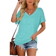 thumbnail image 2 of KLHDSF Womens Summer Tops Side Shirring V Neck Tee Short Sleeve Lightweight Casual Summer Top Turquoise XL, 2 of 6