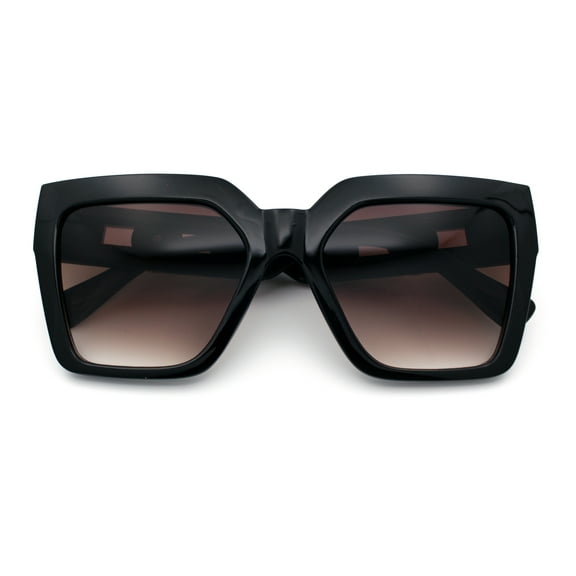 Womens Large Squared Rectangle Cat Eye Designer Fashion Plastic Sunglasses Black - Brown