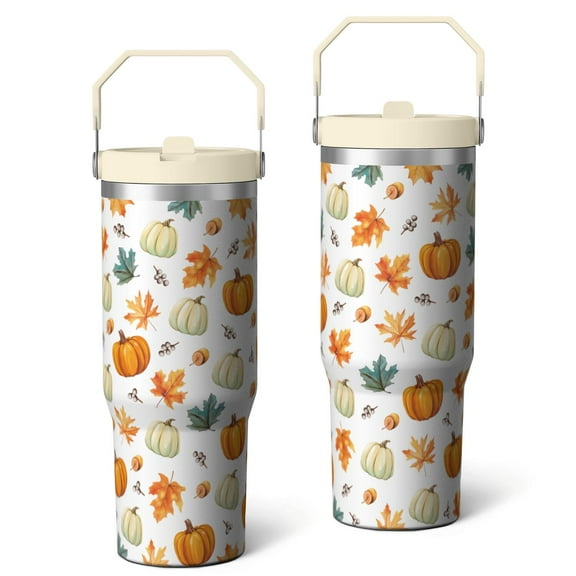 30oz Pumpkin Tumbler Fall Limited Edition - Insulated Stainless Steel Flip Straw Cup with Leak-Proof Lid,Autumn Thanksgiving & Christmas Gift for Women Men