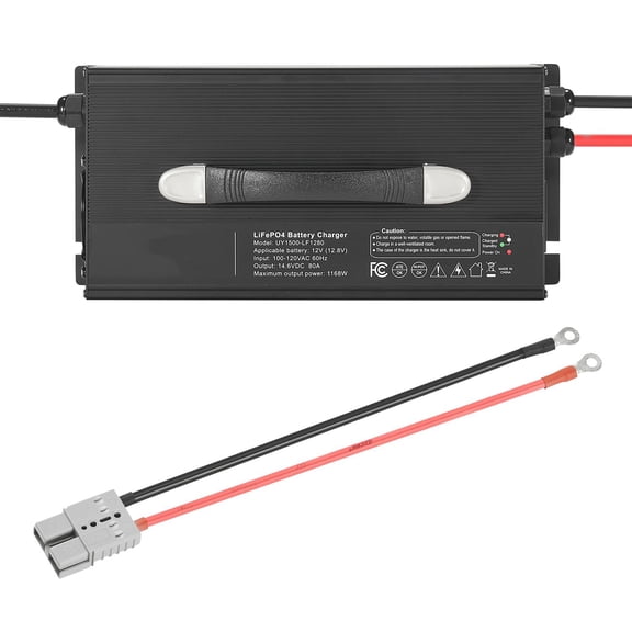 14.6V 80A LiFePO4 Battery Charger, 12V Smart Charger with Anderson Plug, LED Display, 0V Activation for Marine RV Lithium Batteries
