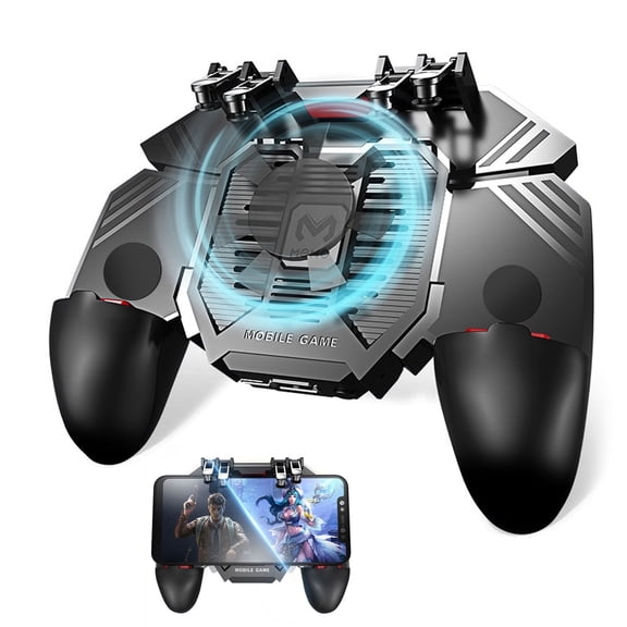 Mobile Game Controller with L1R1 Triggers,PUBG Game Controller Gamepad with 6 Finger Operation,Phone Controller Gamepad with Cooling Fan for Android/iOS Phone