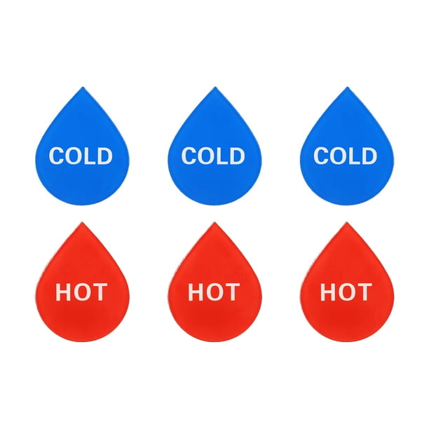 Uxcell Self Stick Hot/Cold Water Label, 3 Pairs/6 Pack Acrylic Drop ...