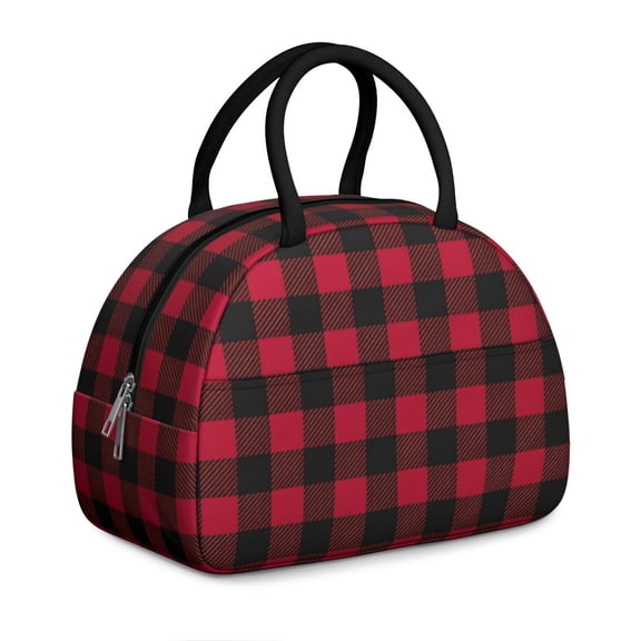 Red and Black Checkered Pattern Insulated Lunch Bag,Leakproof Large Capacity Lunch Box for Work,Picnic or Travel,11.4 X 6.7 X 8.3 Inches