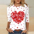 thumbnail image 2 of Plus Size Tops for Women Valentines Crewneck 3/4 Sleeve Tshirts Cute Heart Basic Tunic Holiday Top, 2 of 4