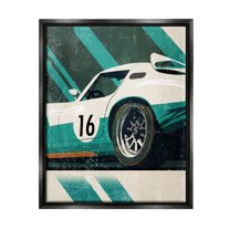 Stupell Industries Classic Green Race Car Transportation Painting Black Floater Framed Canvas Art Print Wall Art, 25 x 31