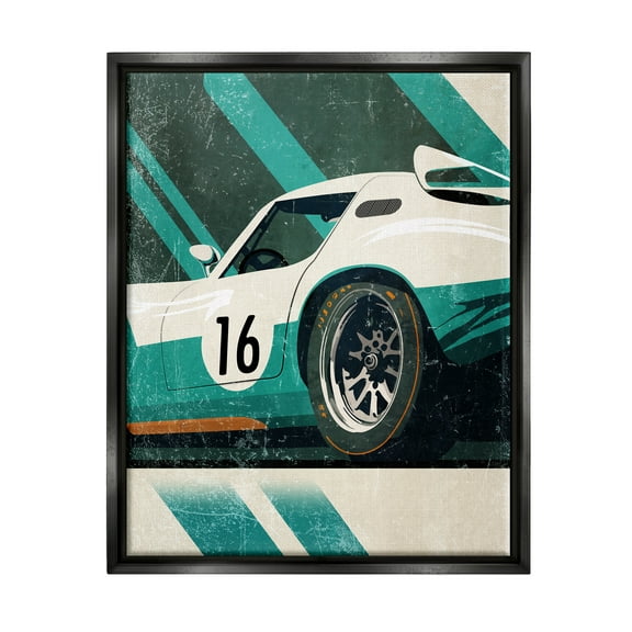 Stupell Industries Classic Green Race Car Transportation Painting Black Floater Framed Canvas Art Print Wall Art, 25 x 31