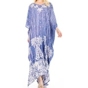 Sakkas Tacy Women's Casual Boho Summer Maxi Dress Caftan Kaftan Cover-up LougeWear - 11-Indigo - One Size Regular