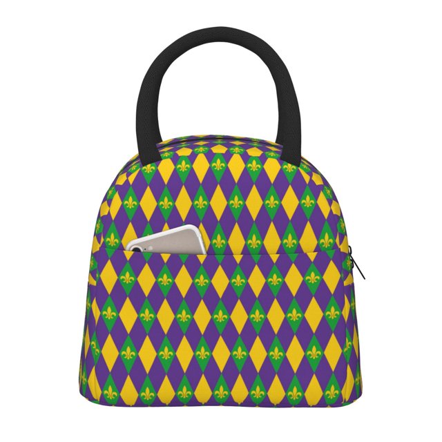 Easygdp Mardi Gras Bolsa de Almuerzo Insulada Grande, Forro de Aluminio, Diseño Espacioso, a Prueba de Fugas, Ideal para Trabajo, Picnics, Viajes y Actividades al Aire Libre