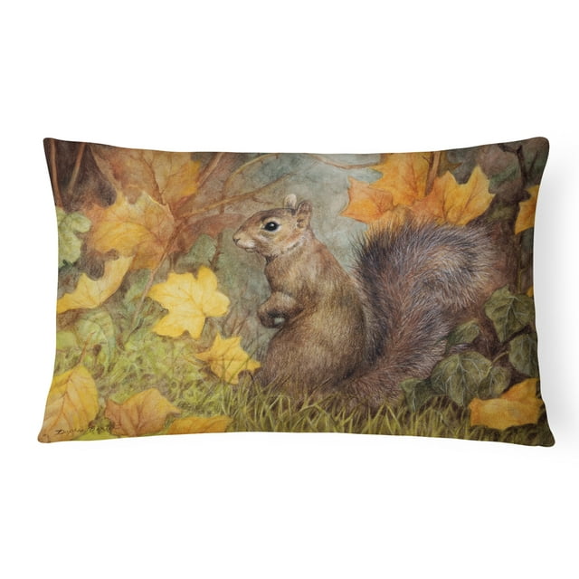 Carolines Treasures BDBA0097PW1216 Grey Squirrel in Fall Leaves Fabric Decorative Pillow