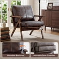 thumbnail image 5 of Ebello Mid-Century Modern PU Leather Accent Chair, Wood Frame Armchair with Removable Thick Padded Cushions for Living Room, Bedroom, Reception, Brown, 5 of 10