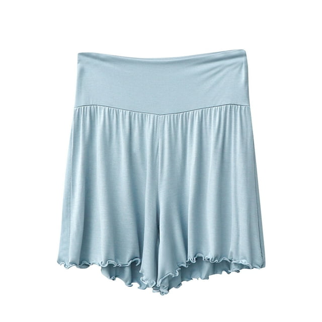 AherBiu Pajamas Shorts for Women Ruffle Wide Leg High Waisted Soft Comfy Sleepwear Bottom Shorts