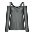 thumbnail image 4 of RKZDSR Women Tshirts Graphic,Plus Size Summer Womens Cold Shoulder Blouse Short Sleeve Cute Plain Tees Sexy V Neck Lace Crochet Patchwork Tunic Tops G20-Dark Gray XXXXXL, 4 of 6