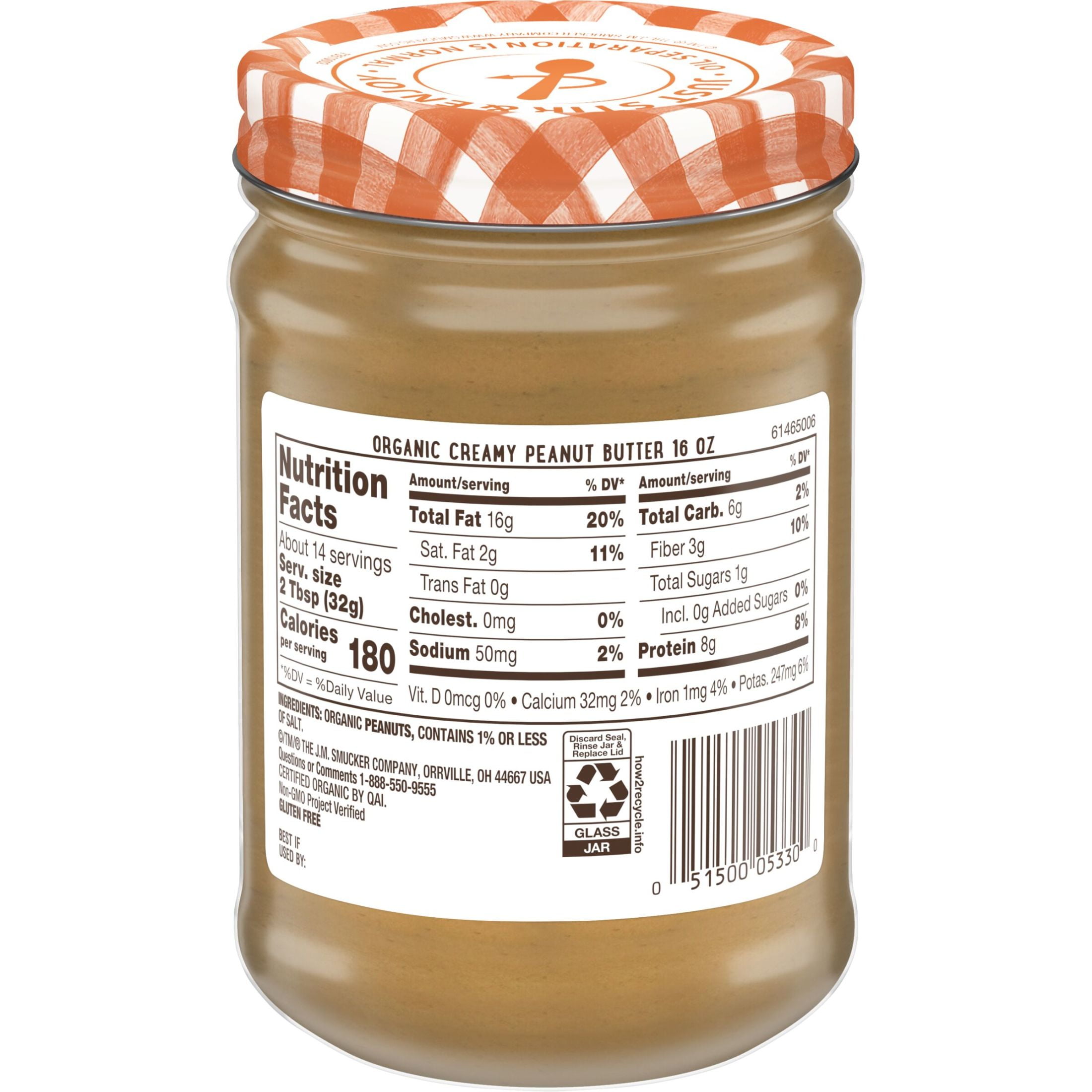 (12 pack) Smucker’s Organic Creamy Peanut Butter, 16 oz Jar