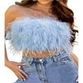thumbnail image 2 of Women‘s Navel Tube Tops Fur Furry Sleeveless Off Shoulder Backless Bandeau Slim Fit Crop Tops, 2 of 6