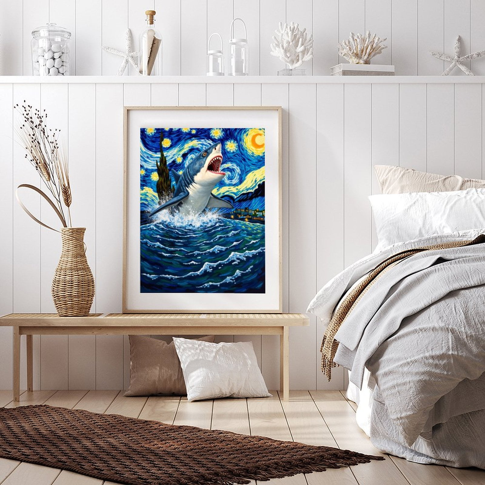 Diamond Art Kit for Adults, Shark Starry Night Ocean Splash Diamond Painting for Adults Beginners, DIY Diamond Art Painting Kits, 5D Diamond Painting Crafts for Home Decor 12x16 Frameless