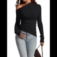 thumbnail image 1 of Blusas de Mujer con Hombros Descubiertos, Elegantes, de Larga, Asimétricas, Ajustadas, para Salir, de Otoño, con Frunces. Negro M, 1 of 7