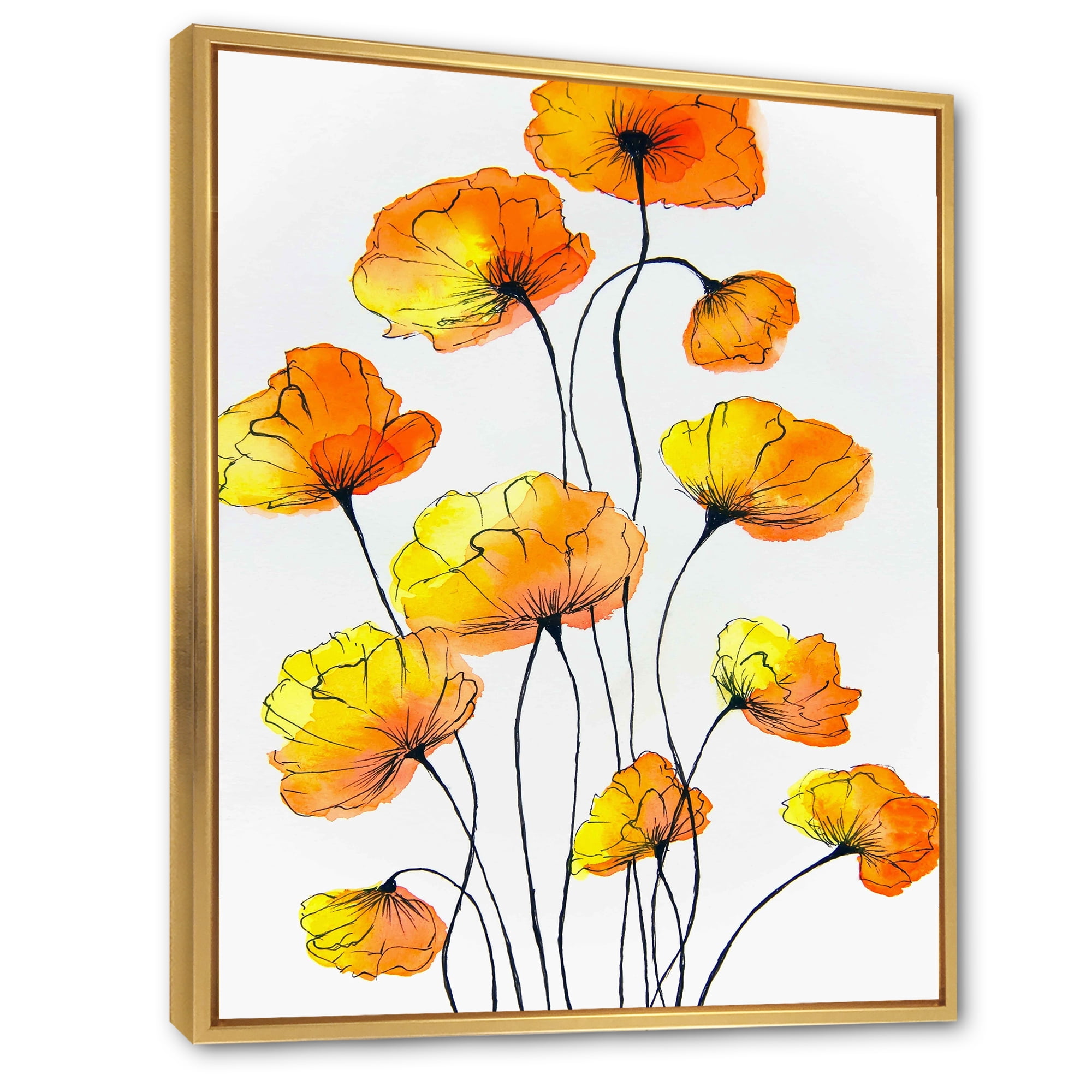 Designart 'Country Yellow Flowers On White' Traditional Framed Canvas Wall Art Print