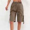 thumbnail image 5 of Dweltoz Cargo Shorts for Women Elastic Waist Loose Wide Leg Shorts with Multi Pockets Travel Lightweight Knee Length Outdoor Short Pants,Coffee L, 5 of 6