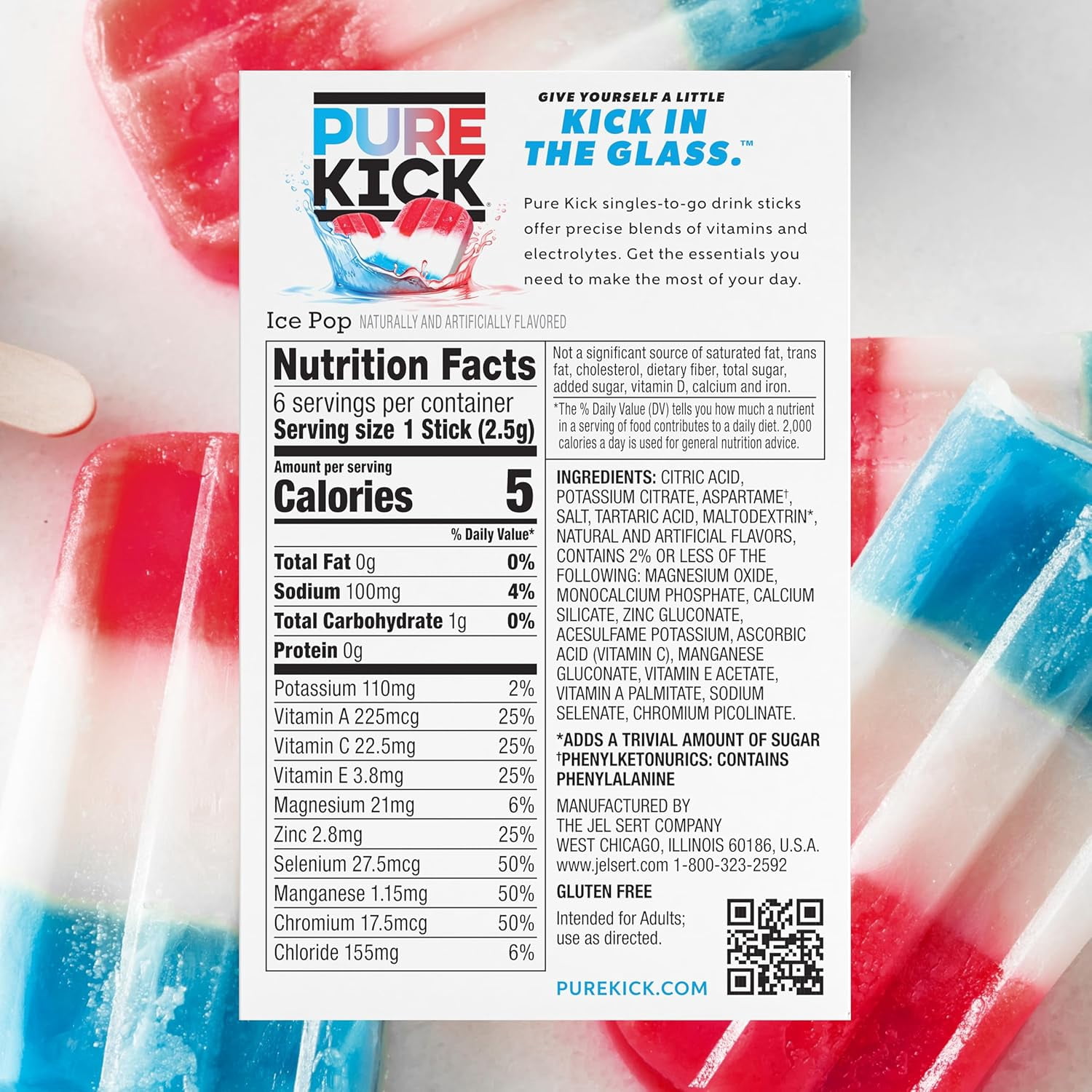 (6 pack) Pure Kick Ice Pop, Hydration Electrolyte Powdered Drink Mix, 6 Count Packets