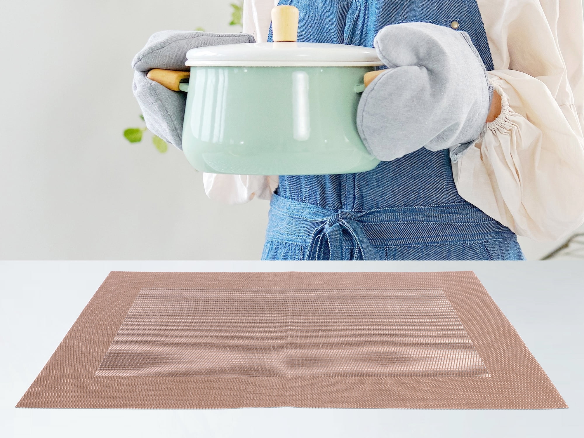 Unique Bargains Set of 8 Table Placemats Washable Wipeable Table Mat Rose Gold 18x12Inch