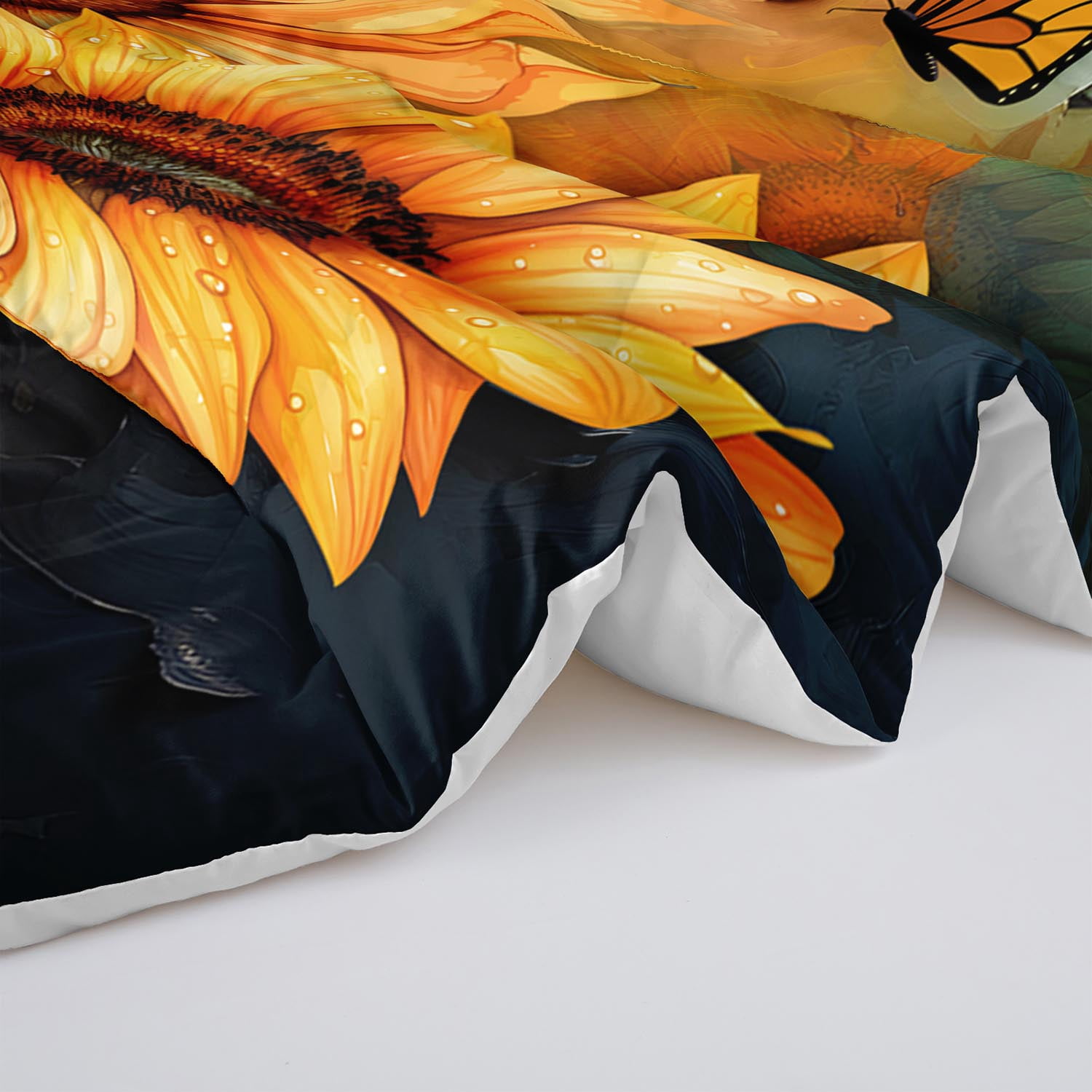 3pcs Sunflower Butterfly Comforter Set, Rustic Bedding Set for Bedroom or Guest Room Decor, All Seasons Quilt Machine Washable Duvet with 2 Pillowcases