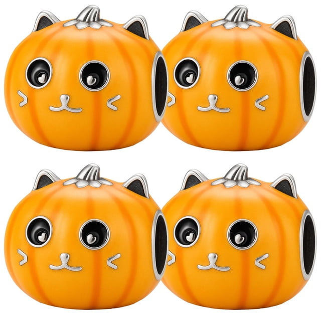 Dije calabaza naranja gato de plata CharmPumpkinCat 4Pzas Plata S925 Chapa Charm Separador Gato calabaza Naranja/Negro/P