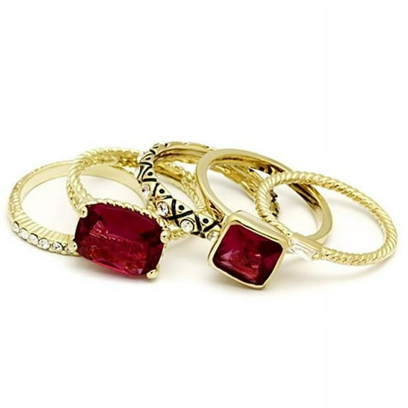 Alamode LO2548-6 Women Gold Brass Ring with Synthetic in Ruby - Size 6