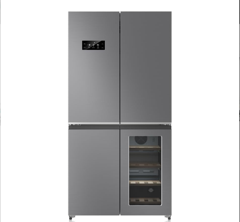 Historyli 595L French Door Refrigerator with Wine Cooler, Large Capacity Freezer Refrigerator, 605W
