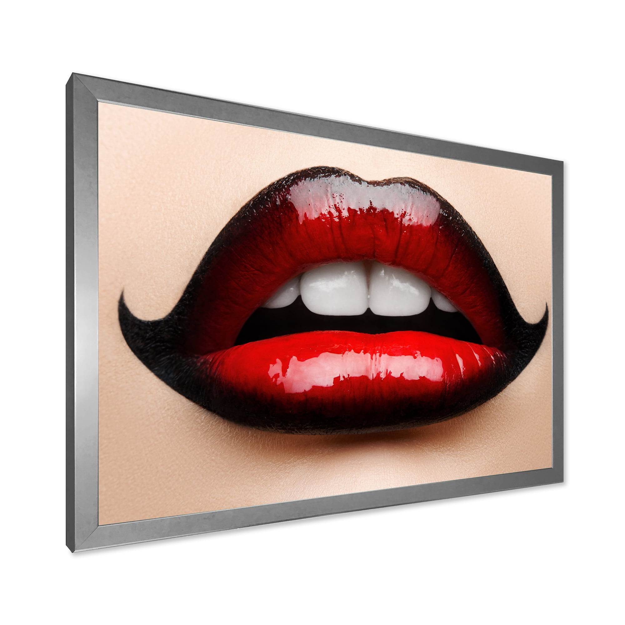 Designart 'Woman Lips With Red and Black Lipstick' Modern Framed Art Print