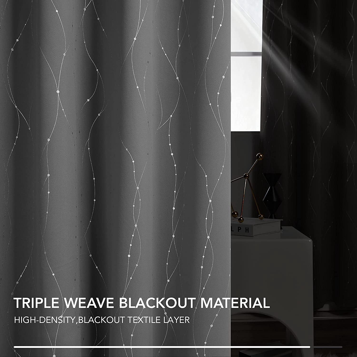 Bailu Grey Blackout Grommet Curtains for Bedroom and Living Room, 63 Inch Long - Thermal Insulated Window Curtains, Dots Pattern (52 x 63 Inch, Dark Grey, 1 Panels), W52 X L63