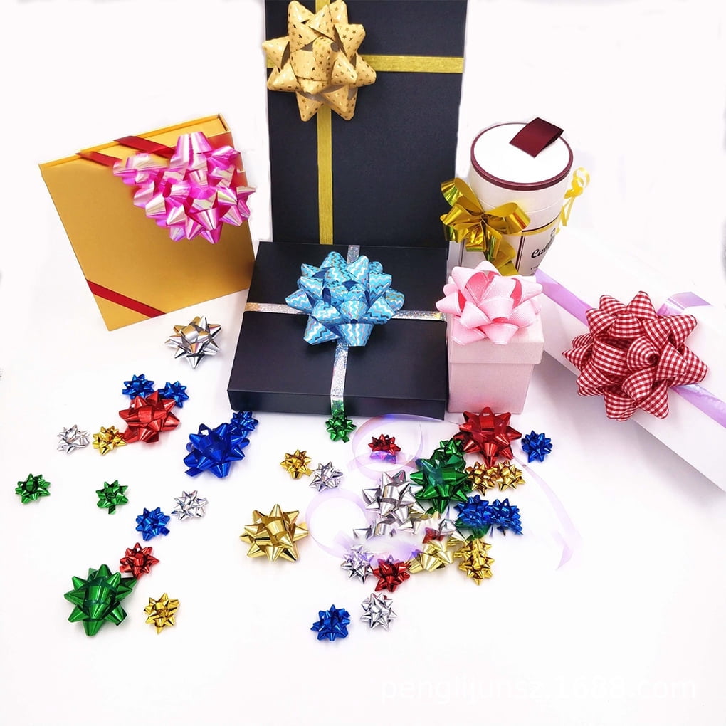 3 Inch Gift Bow Holiday Set (100 Bows: Red, Gold, Green, Silver, Blue) for Christmas, Halloween, Birthdays, Gifts