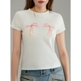 thumbnail image 3 of Mialoley Hauts pour Femmes Coupe Ajustée Col Rond Manches Courtes T-shirt Imprimé Nœud Mignon pour l'Été, 3 of 9